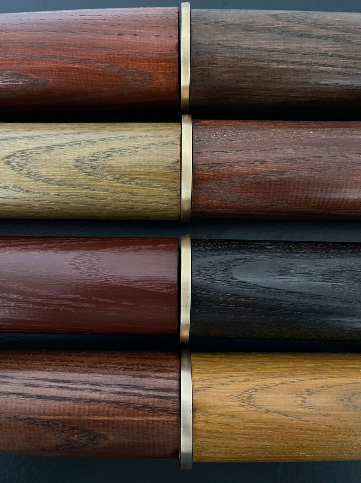 Natural wood stain finishes: Indian Rosewood, American Walnut, English Light Oak, Walnut, Victorian Mahogany, Ebony, Deep Mahogany, English Pine