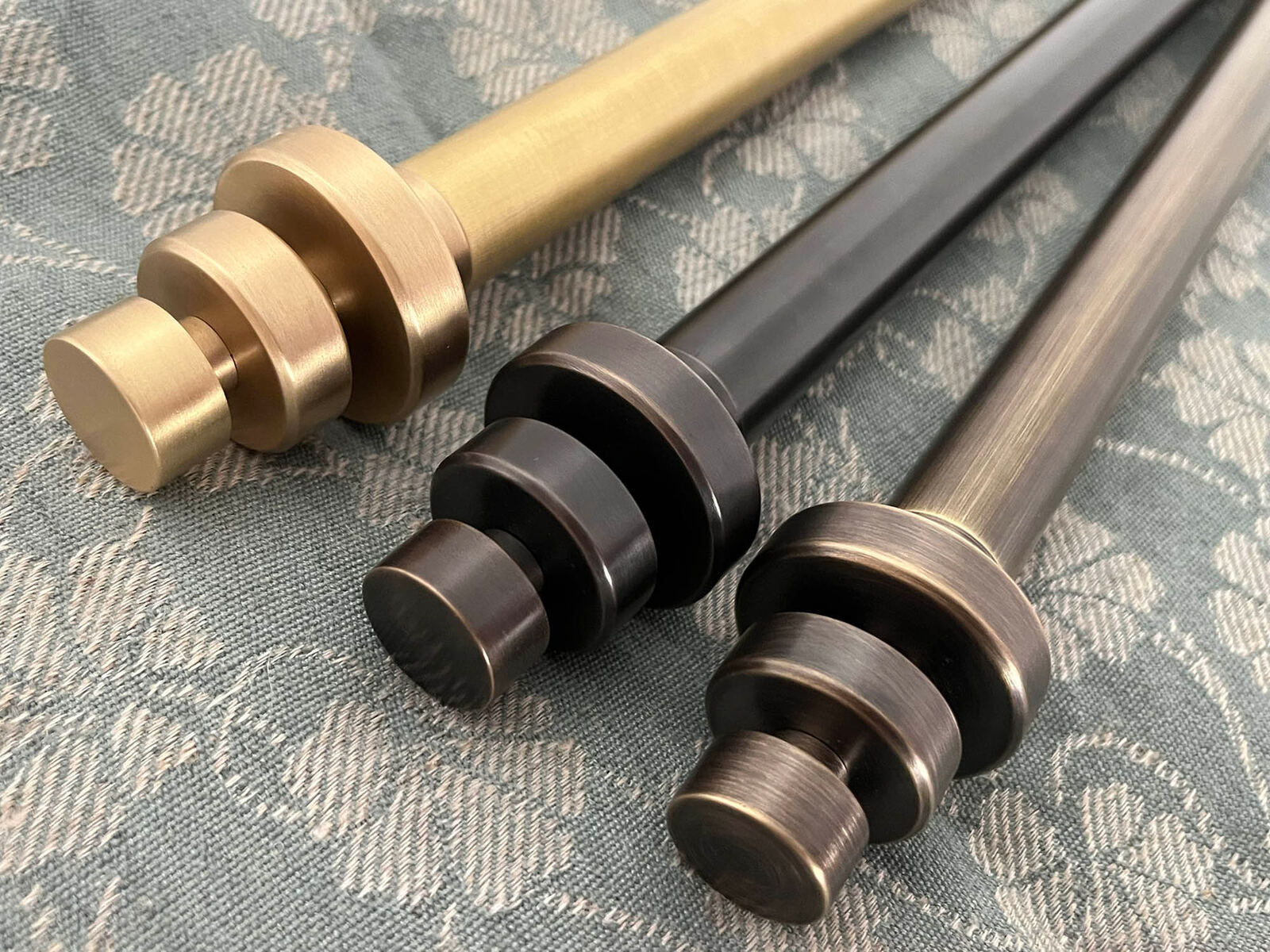Metal curtain poles with Tuscany Finials in 3 metal finishes